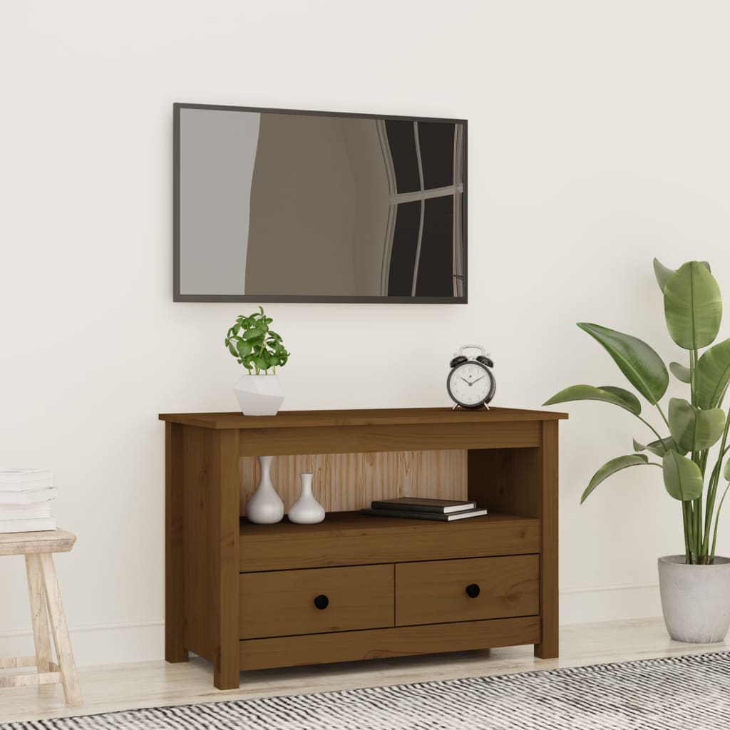 Meuble TV Marron miel 79x35x52 cm Bois de pin massif - XIOS
