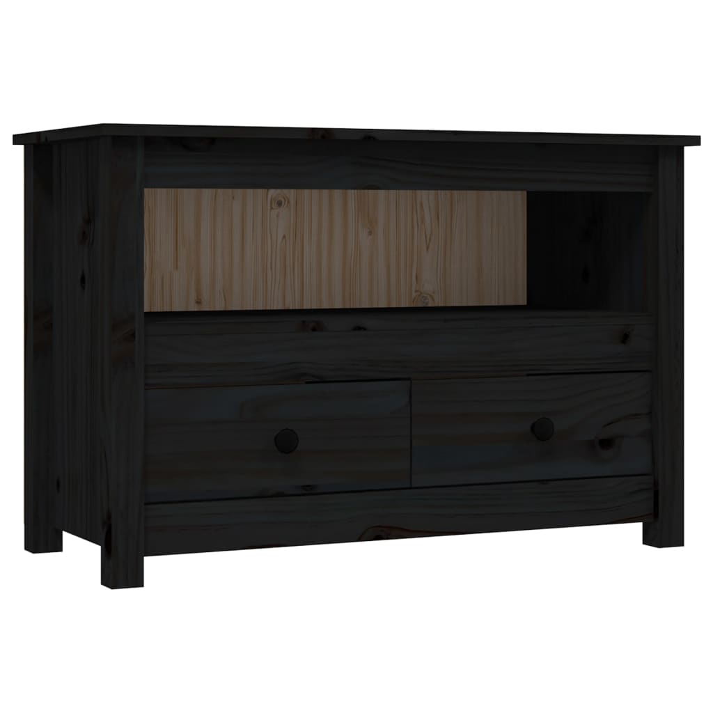 Meuble TV Noir 79x35x52 cm Bois de pin massif - XIOS
