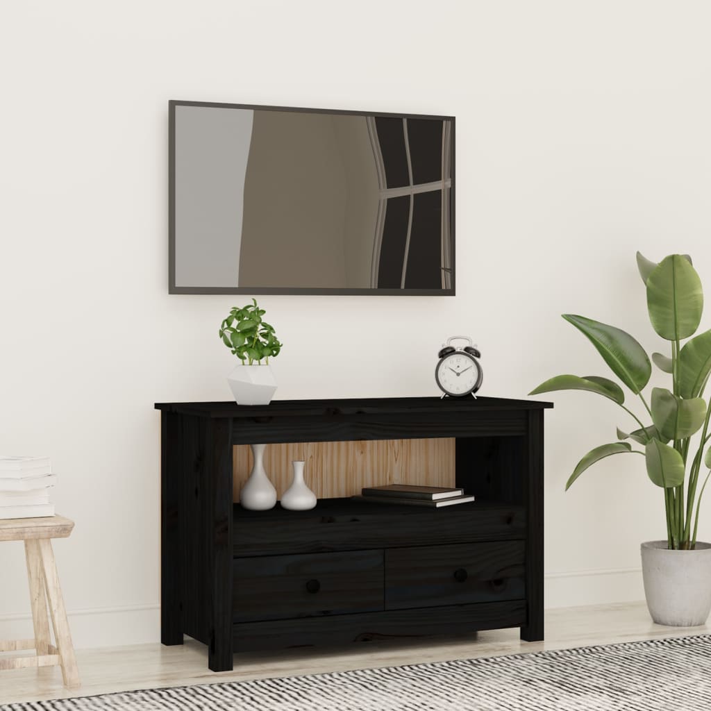 Meuble TV Noir 79x35x52 cm Bois de pin massif - XIOS