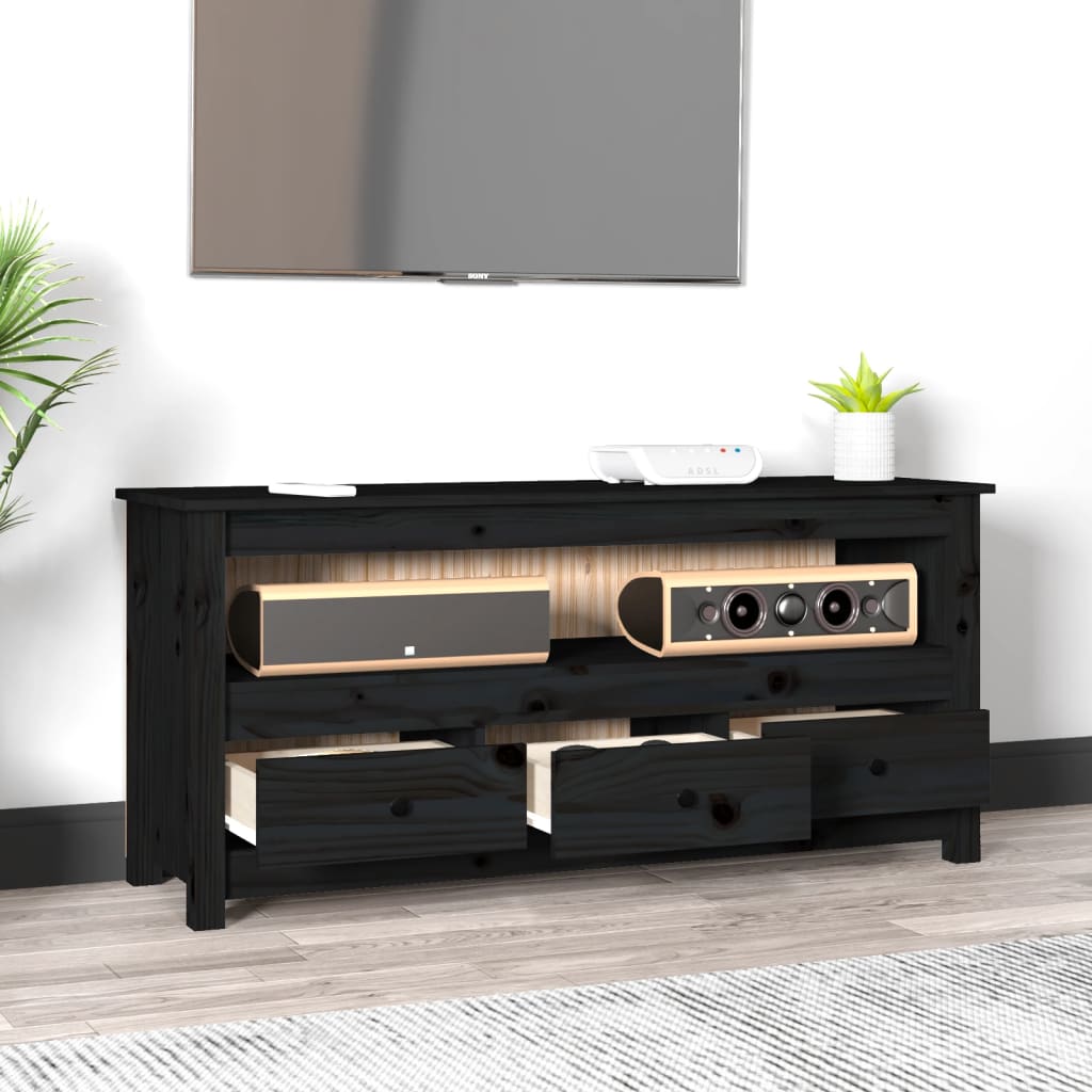 Meuble TV Noir 114x35x52 cm Bois de pin massif - XIOS