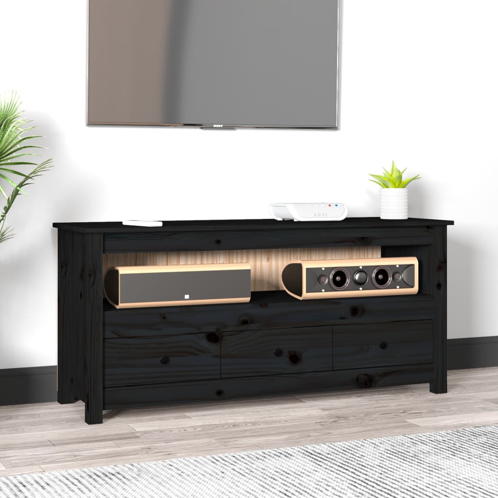 Meuble TV Noir 114x35x52 cm Bois de pin massif - XIOS