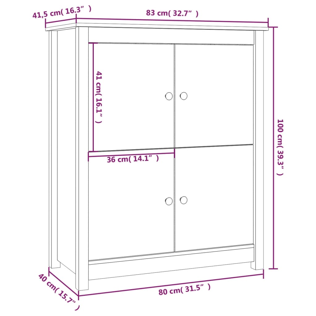 Buffet Blanc 83x41,5x100 cm Bois massif de pin - XIOS