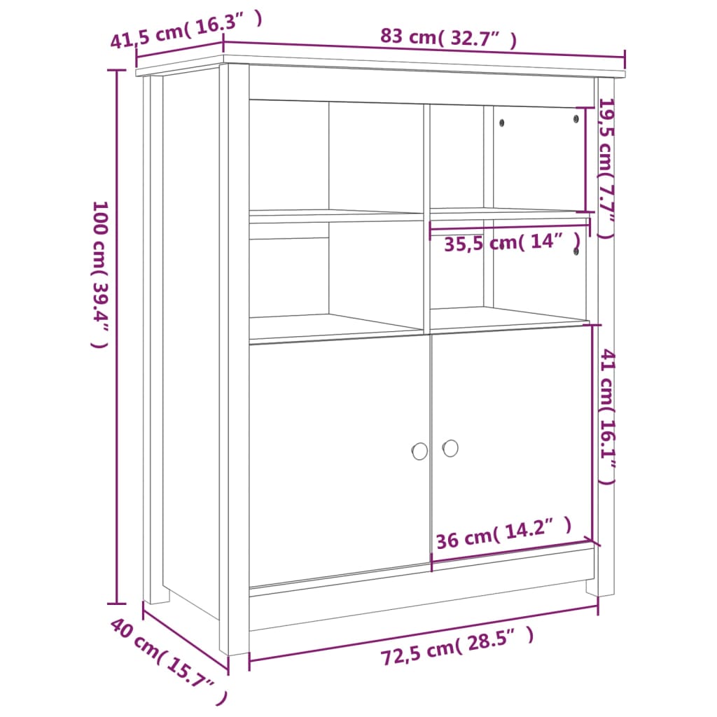 Buffet Gris 83x41,5x100 cm Bois massif de pin - XIOS