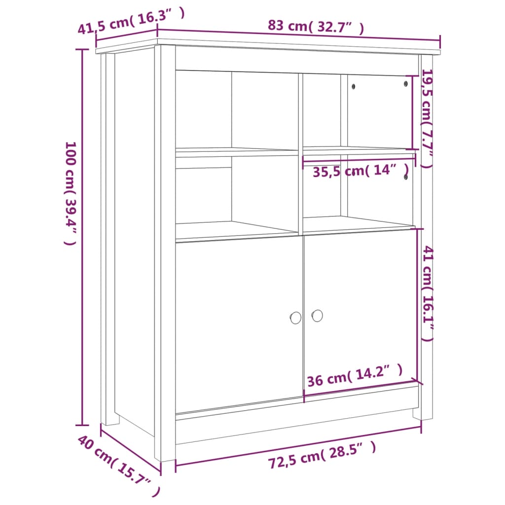 Buffet Marron miel 83x41,5x100 cm Bois massif de pin - XIOS