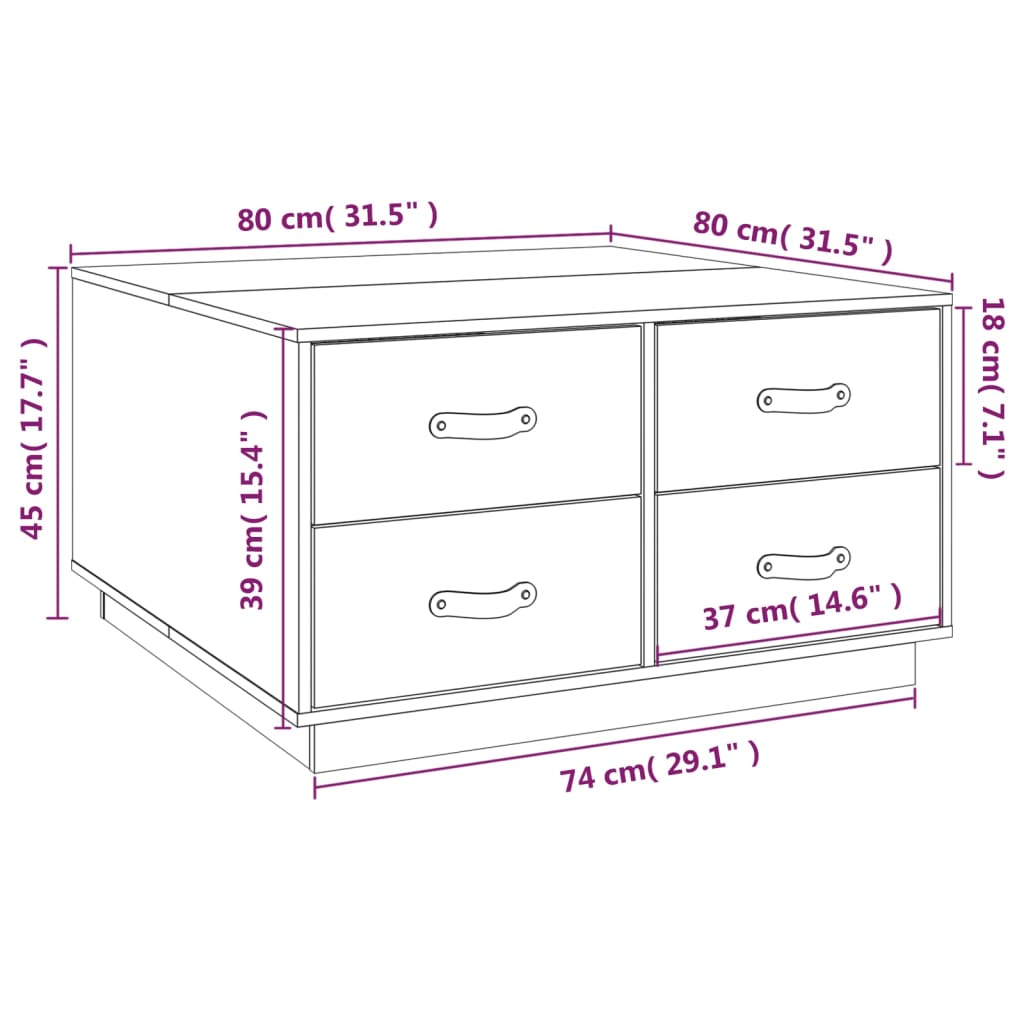 Table basse 80x80x45 cm Bois massif de pin - XIOS