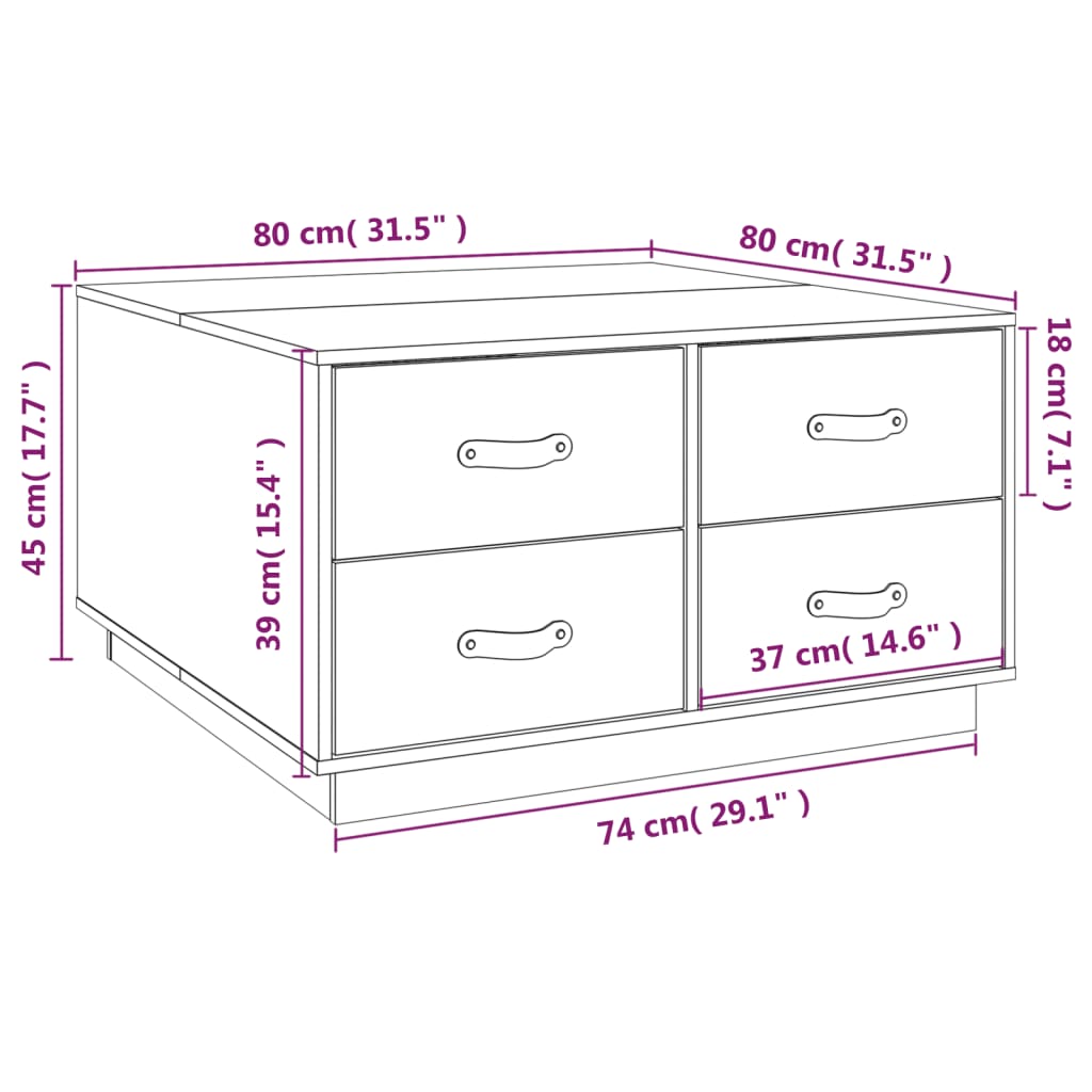 Table basse Blanc 80x80x45 cm Bois massif de pin - XIOS