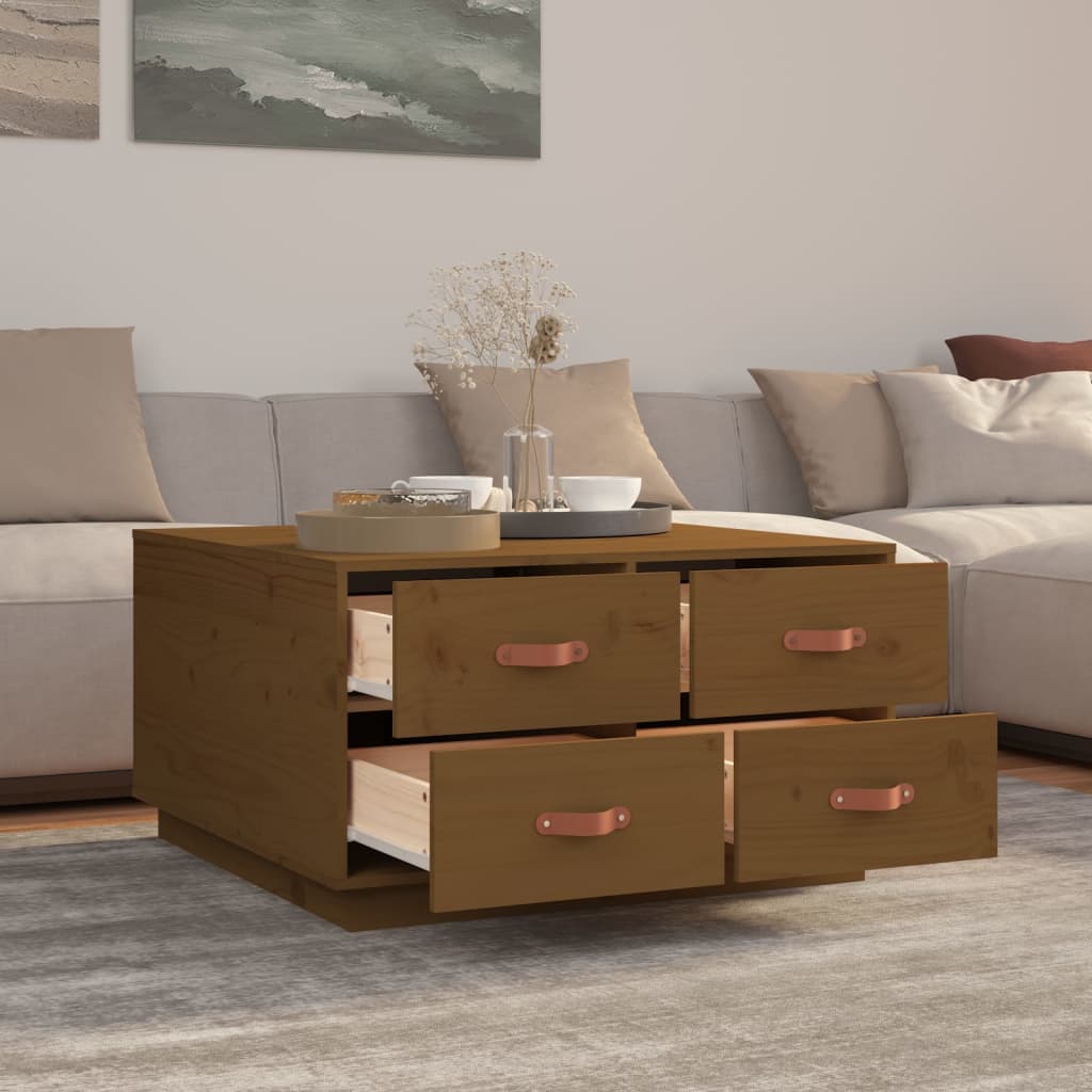 Table basse Marron miel 80x80x45 cm Bois massif de pin - XIOS