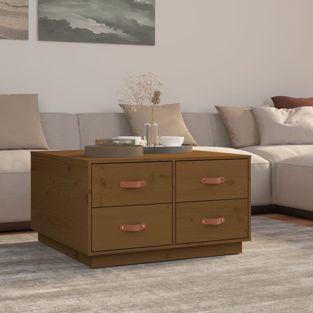 Table basse Marron miel 80x80x45 cm Bois massif de pin - XIOS