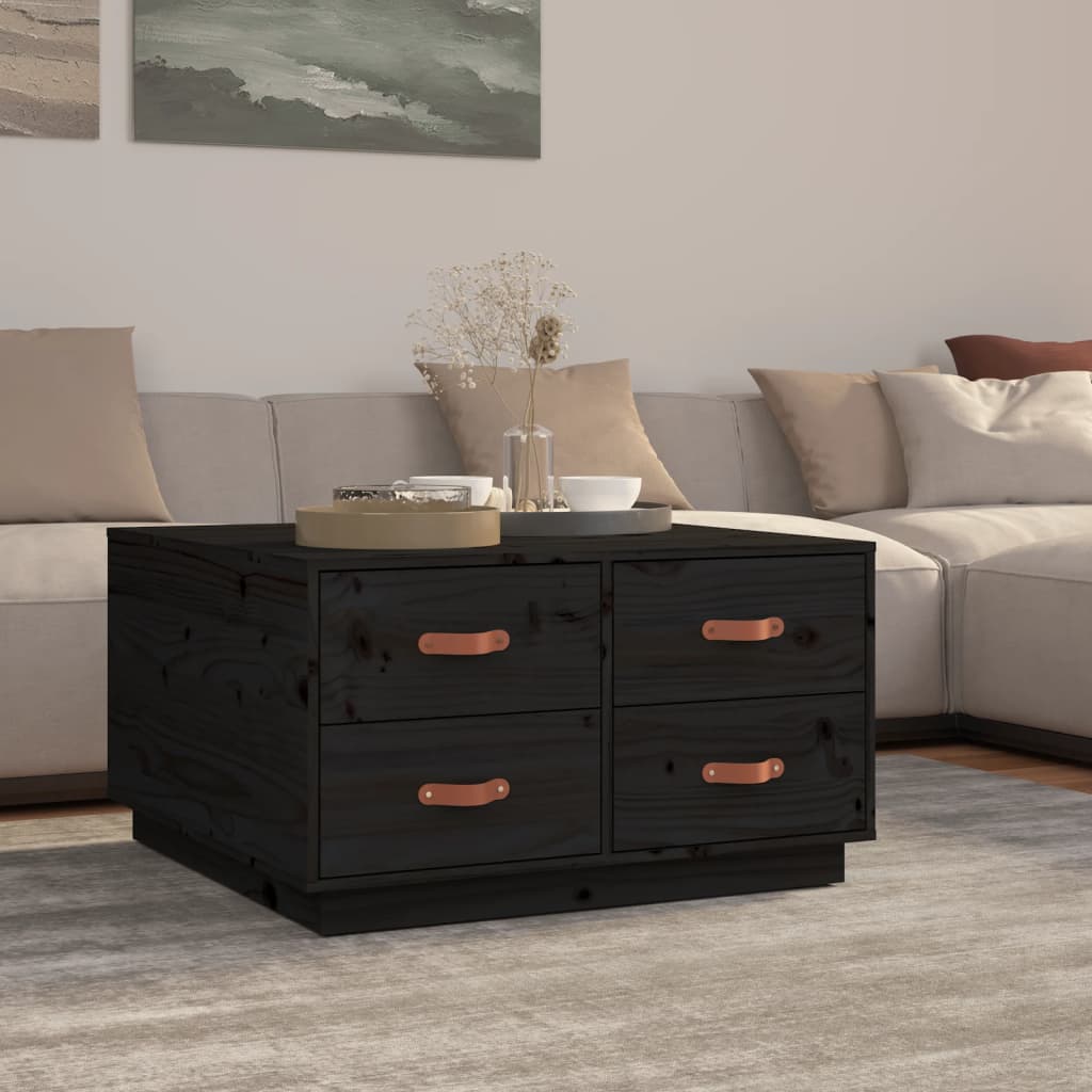 Table basse Noir 80x80x45 cm Bois massif de pin - XIOS