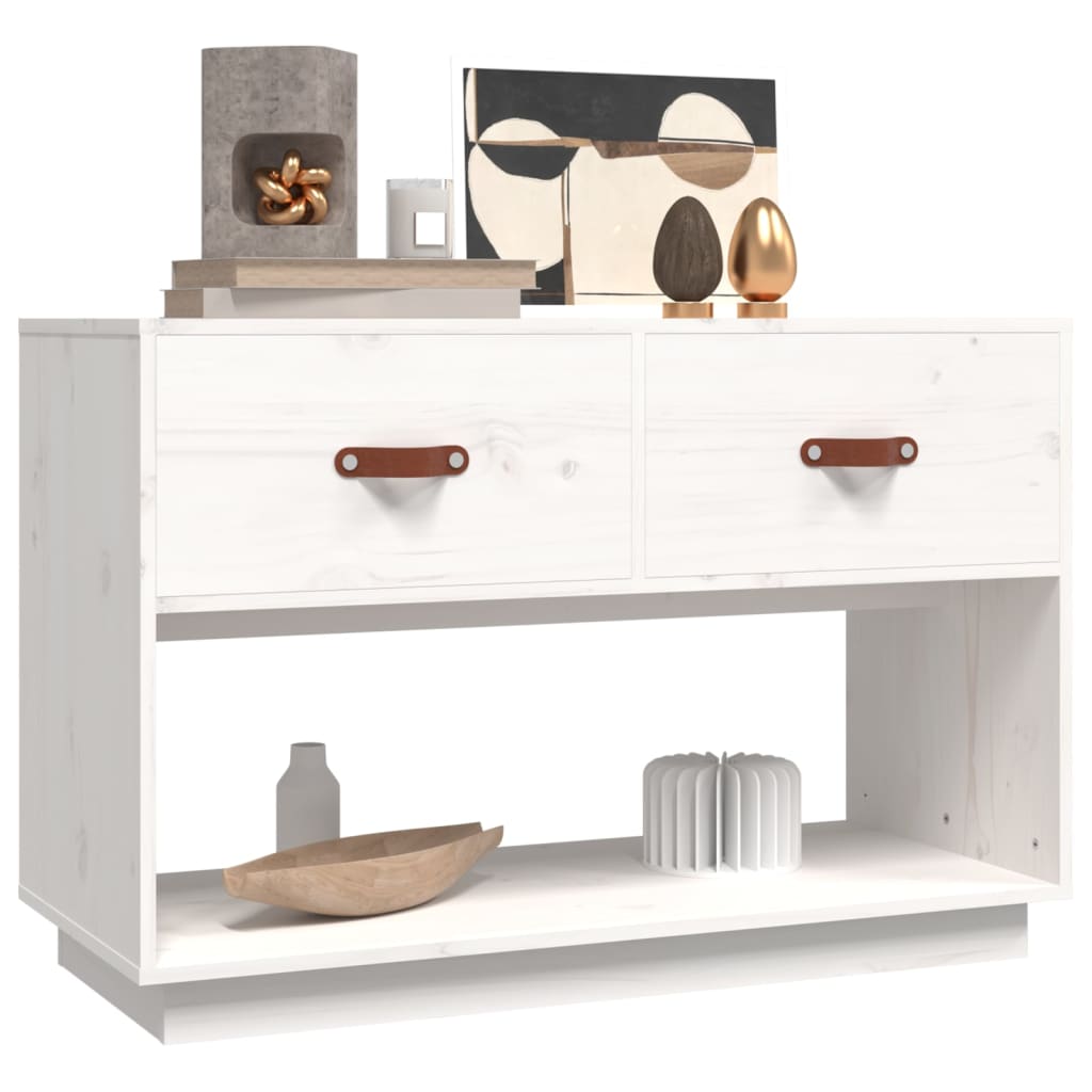 Meuble TV Blanc 90x40x60 cm Bois de pin massif - XIOS