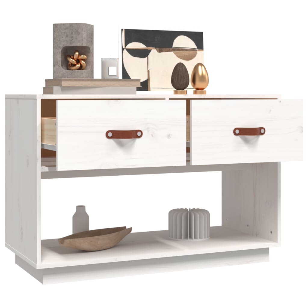 Meuble TV Blanc 90x40x60 cm Bois de pin massif - XIOS
