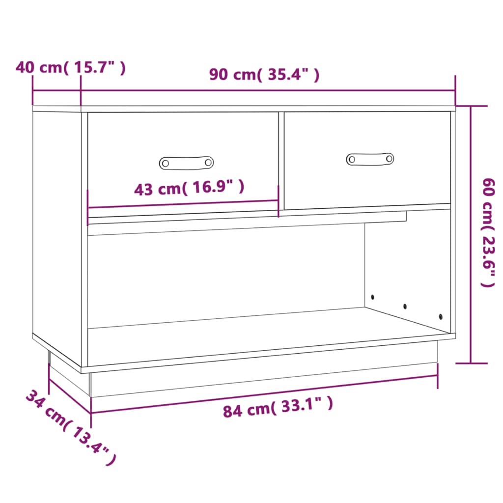 Meuble TV Blanc 90x40x60 cm Bois de pin massif - XIOS