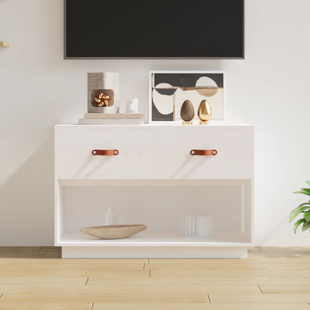 Meuble TV Blanc 90x40x60 cm Bois de pin massif - XIOS