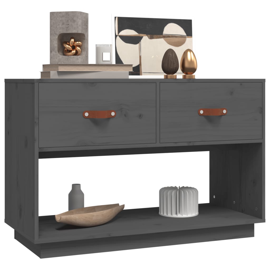 Meuble TV Gris 90x40x60 cm Bois de pin massif - XIOS