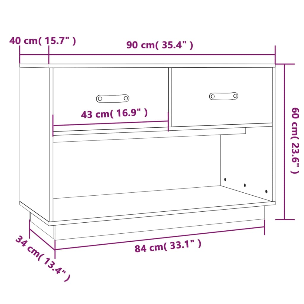 Meuble TV Gris 90x40x60 cm Bois de pin massif - XIOS
