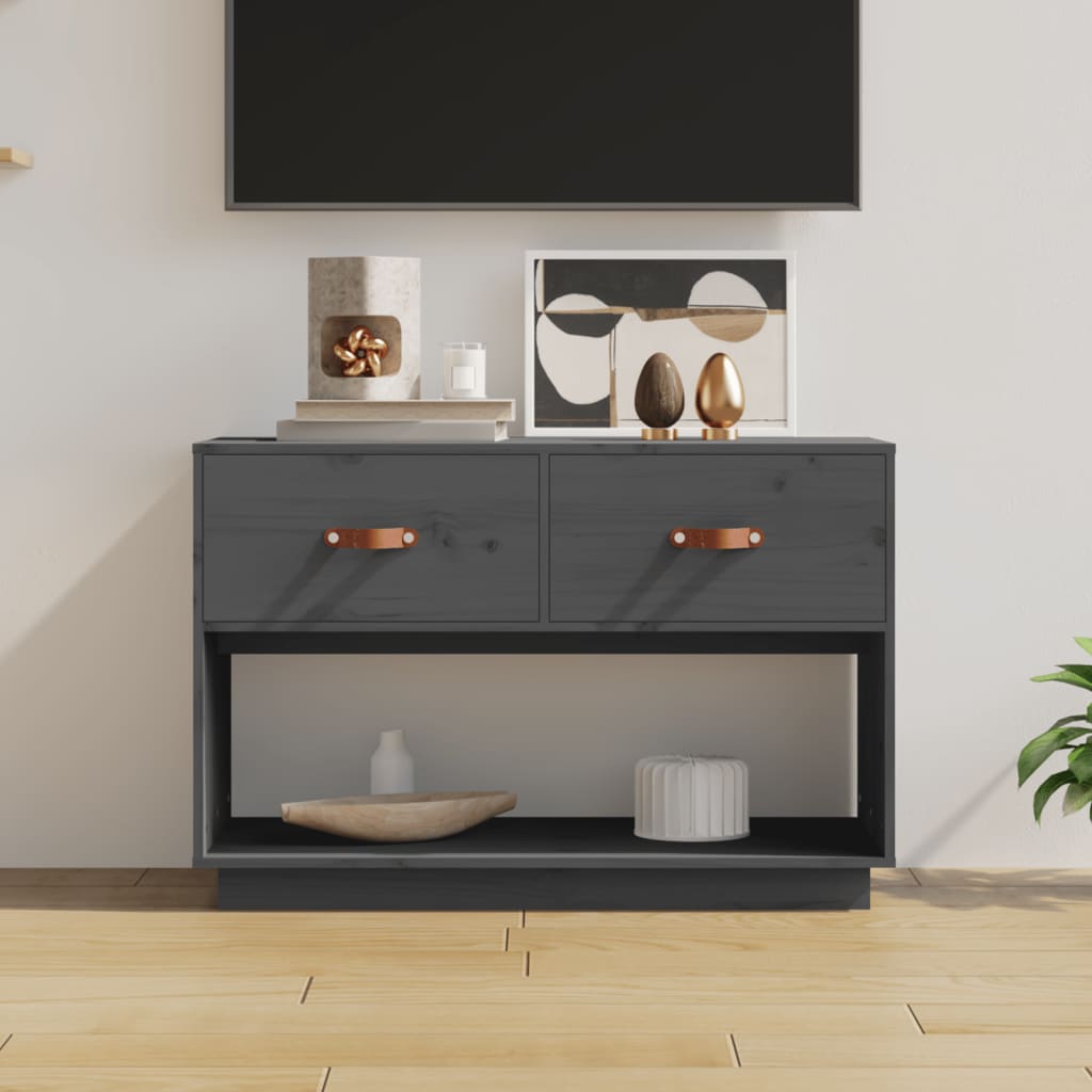 Meuble TV Gris 90x40x60 cm Bois de pin massif - XIOS