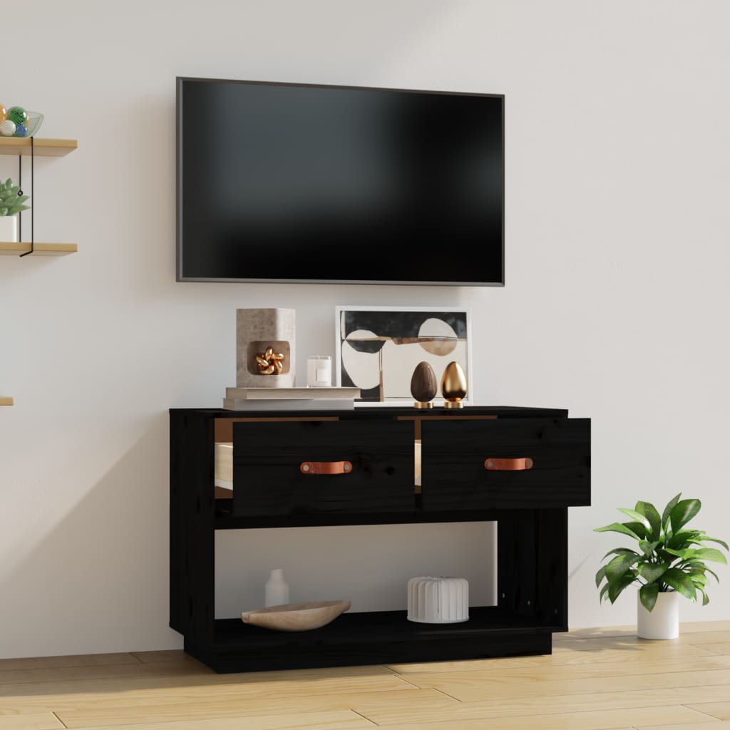 Meuble TV Noir 90x40x60 cm Bois de pin massif - XIOS