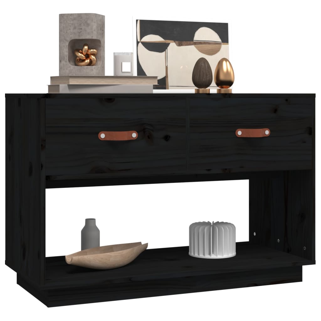 Meuble TV Noir 90x40x60 cm Bois de pin massif - XIOS