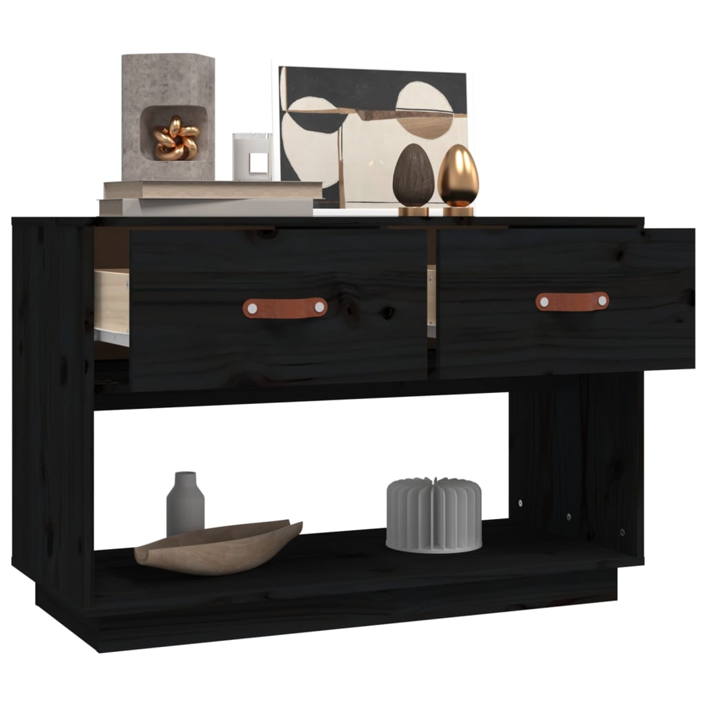 Meuble TV Noir 90x40x60 cm Bois de pin massif - XIOS