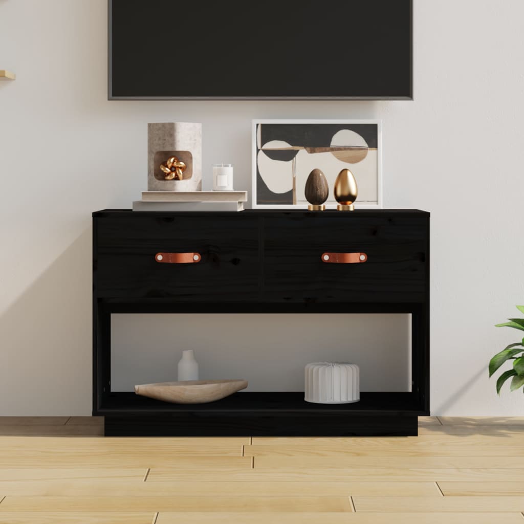 Meuble TV Noir 90x40x60 cm Bois de pin massif - XIOS