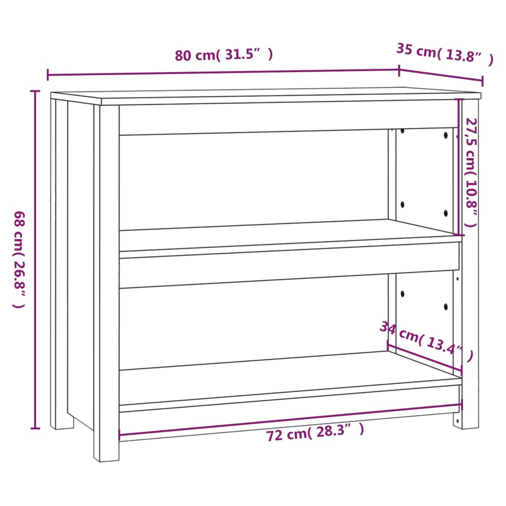 Bibliothèque Noir 80x35x68 cm Bois de pin massif - XIOS