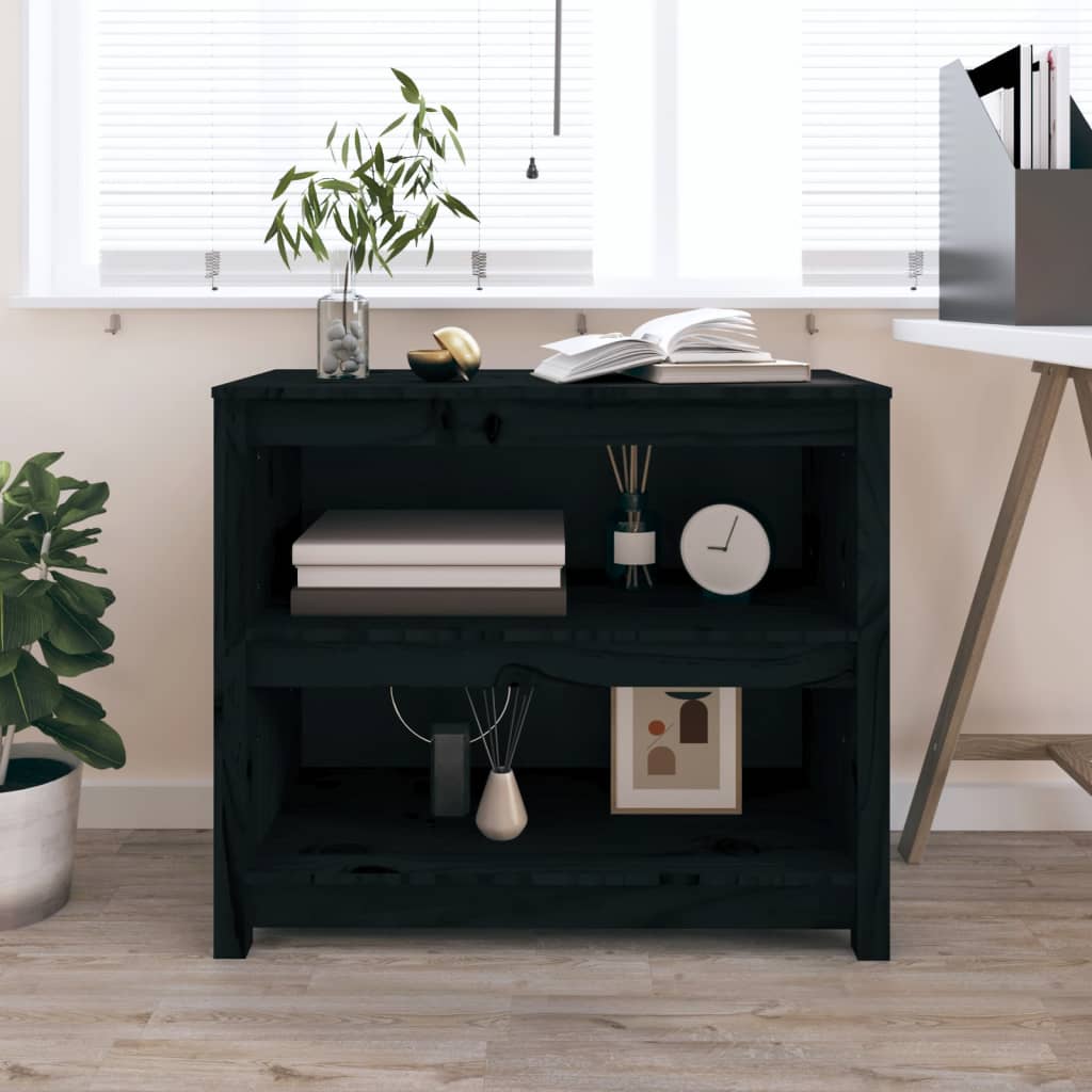 Bibliothèque Noir 80x35x68 cm Bois de pin massif - XIOS