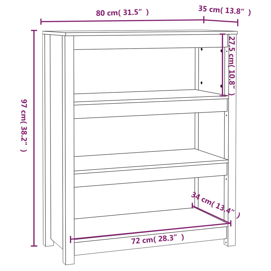 Bibliothèque Gris 80x35x97 cm Bois de pin massif - XIOS