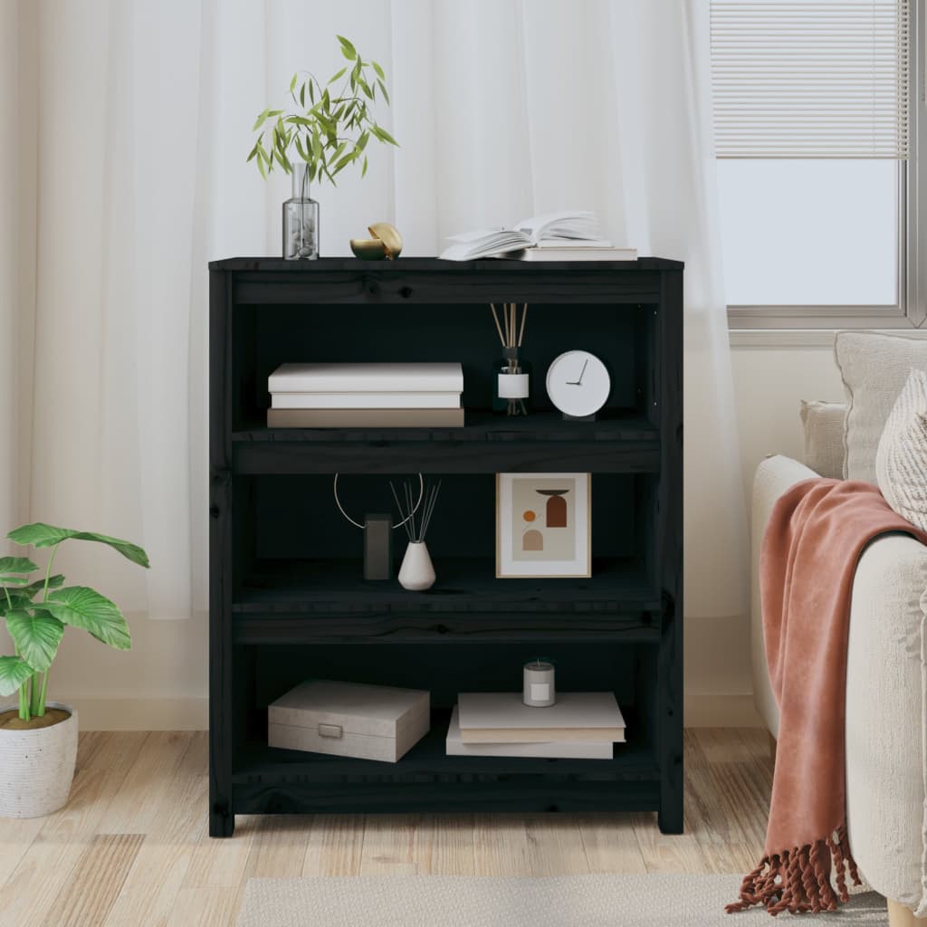 Bibliothèque Noir 80x35x97 cm Bois de pin massif - XIOS