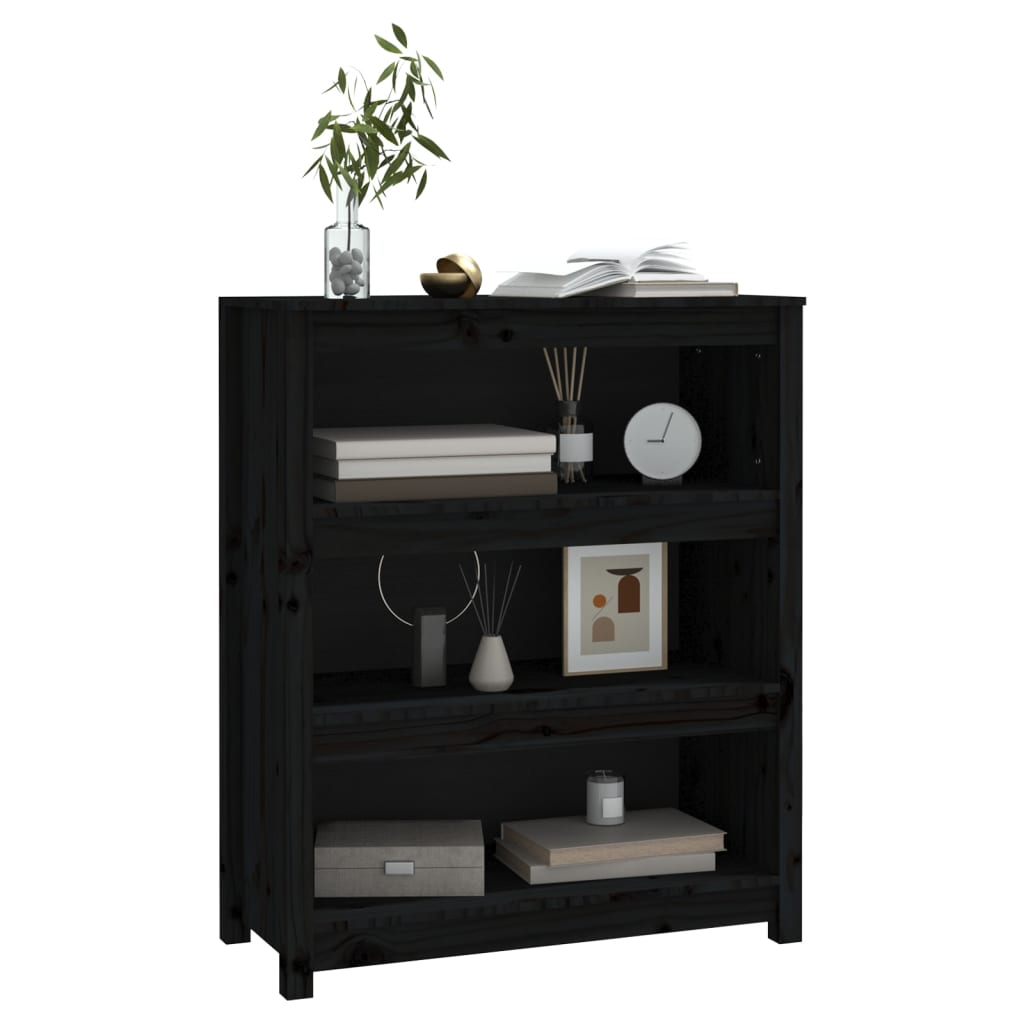 Bibliothèque Noir 80x35x97 cm Bois de pin massif - XIOS