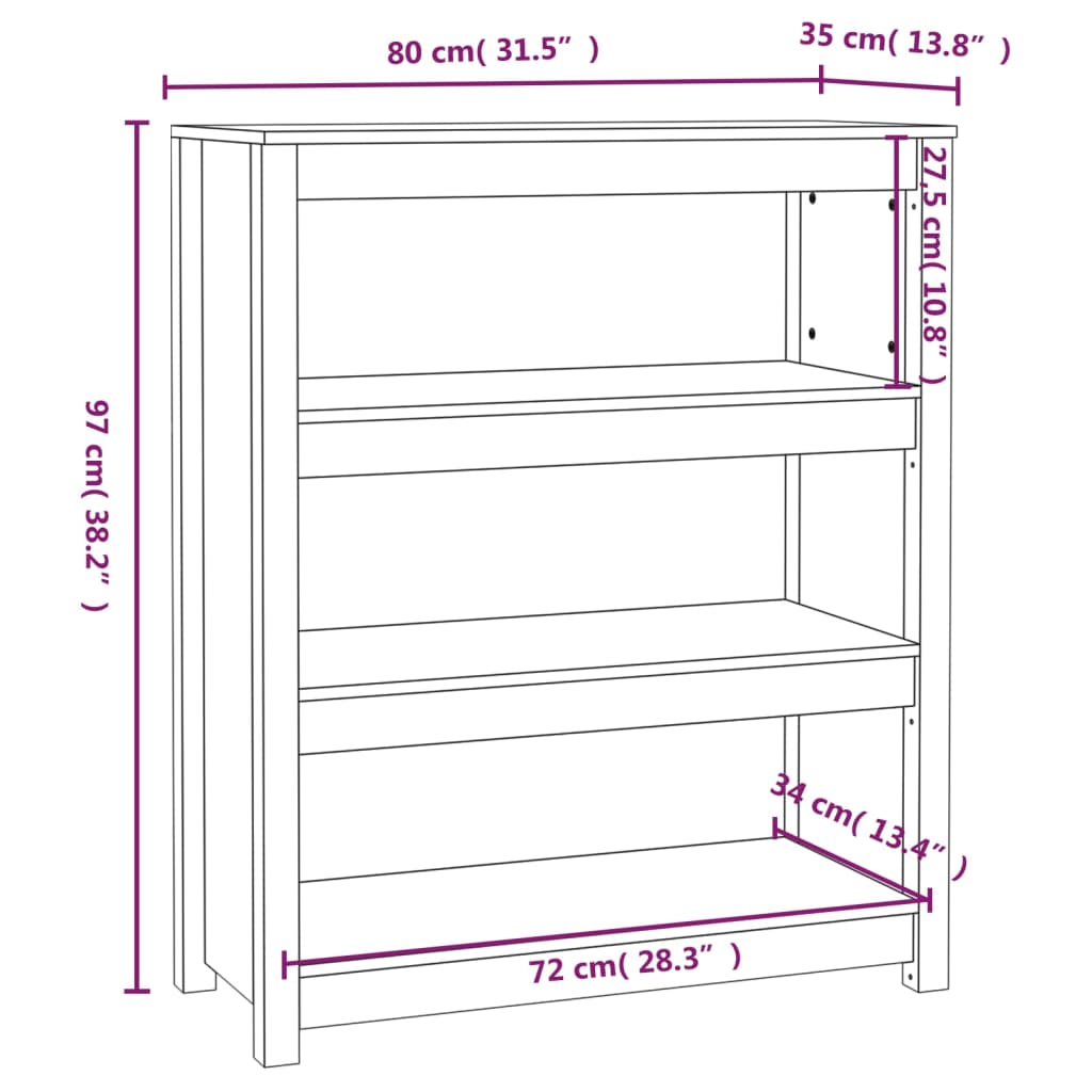 Bibliothèque Noir 80x35x97 cm Bois de pin massif - XIOS