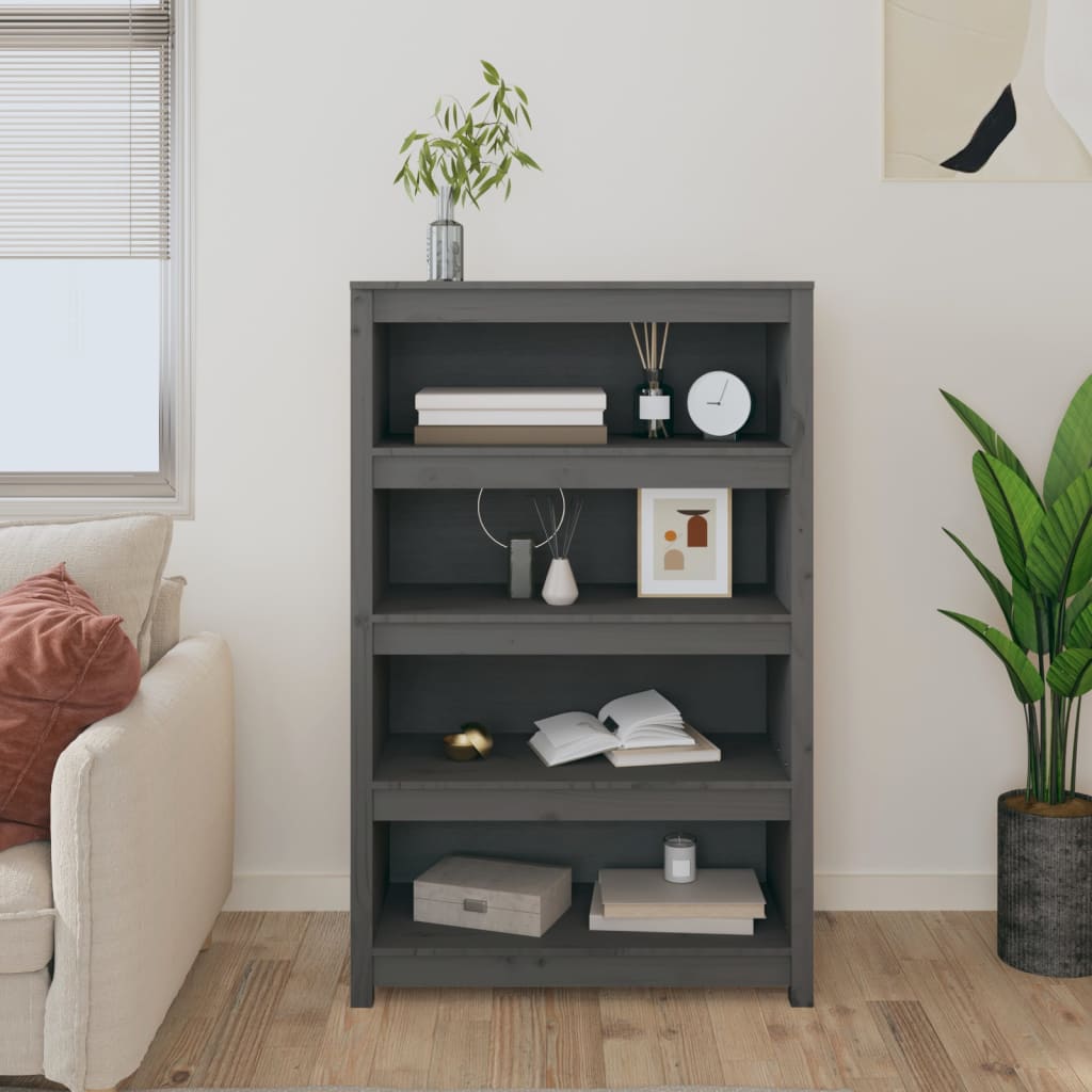 Bibliothèque Gris 80x35x126 cm Bois de pin massif - XIOS
