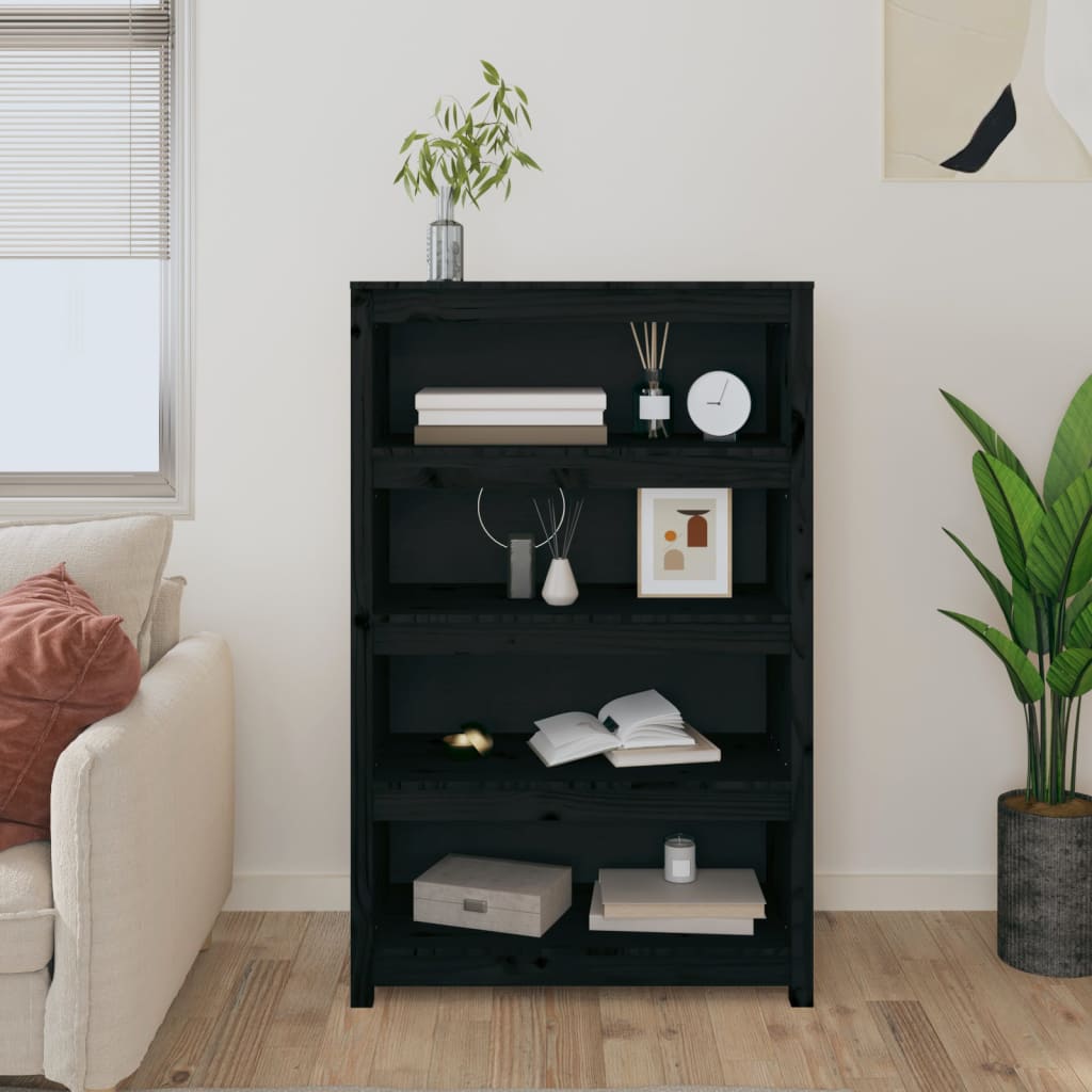 Bibliothèque Noir 80x35x126 cm Bois de pin massif - XIOS