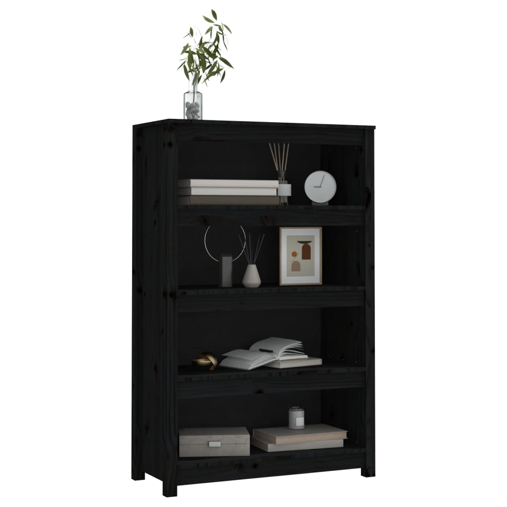 Bibliothèque Noir 80x35x126 cm Bois de pin massif - XIOS