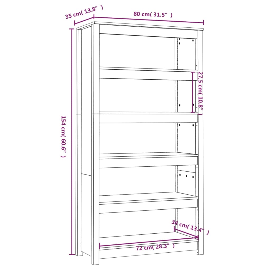 Bibliothèque Blanc 80x35x154 cm Bois de pin massif - XIOS