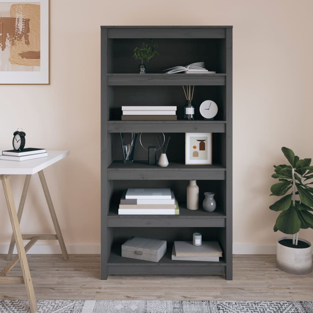 Bibliothèque Gris 80x35x154 cm Bois de pin massif - XIOS