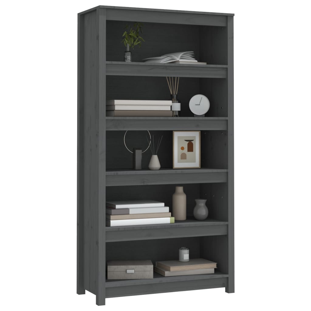 Bibliothèque Gris 80x35x154 cm Bois de pin massif - XIOS