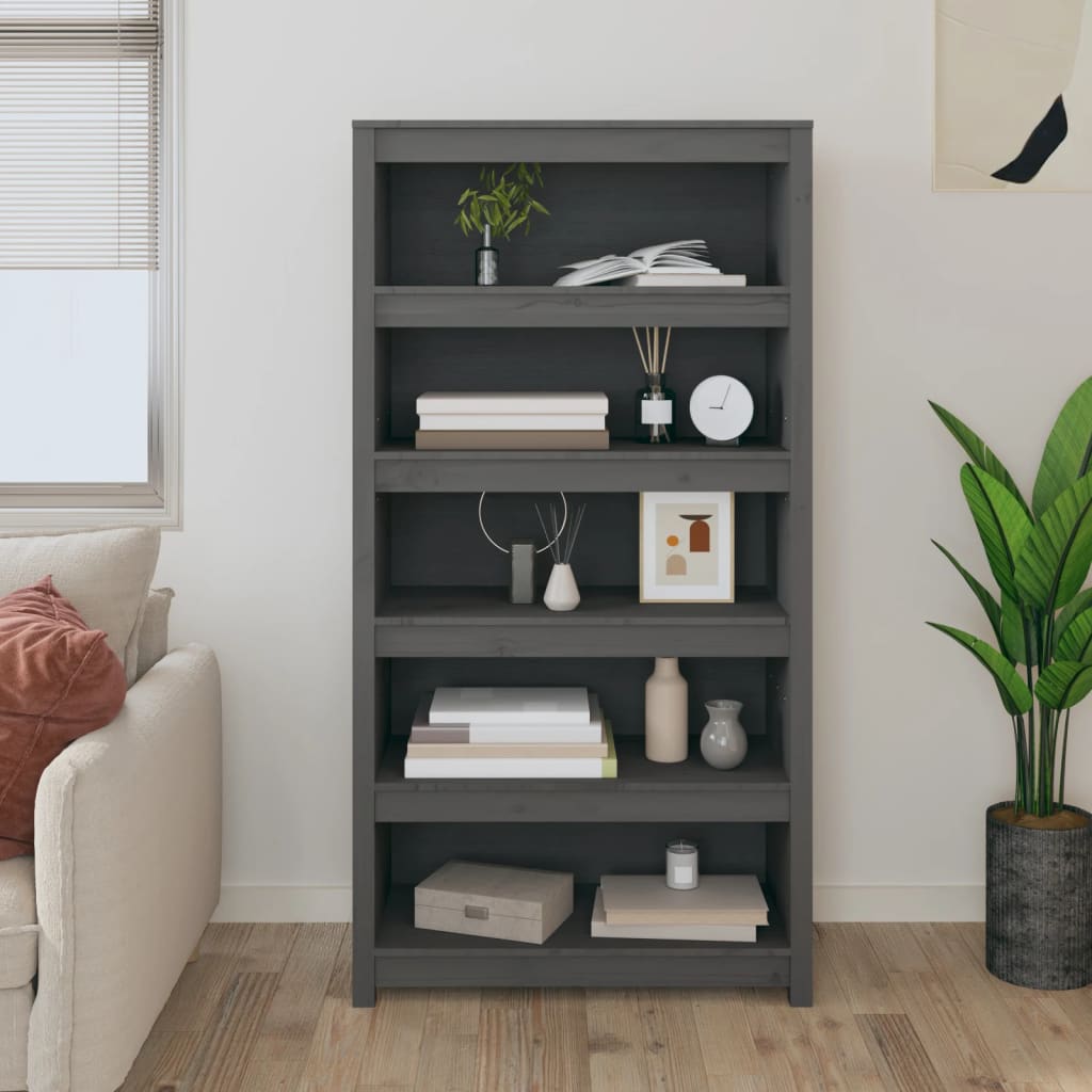 Bibliothèque Gris 80x35x154 cm Bois de pin massif - XIOS