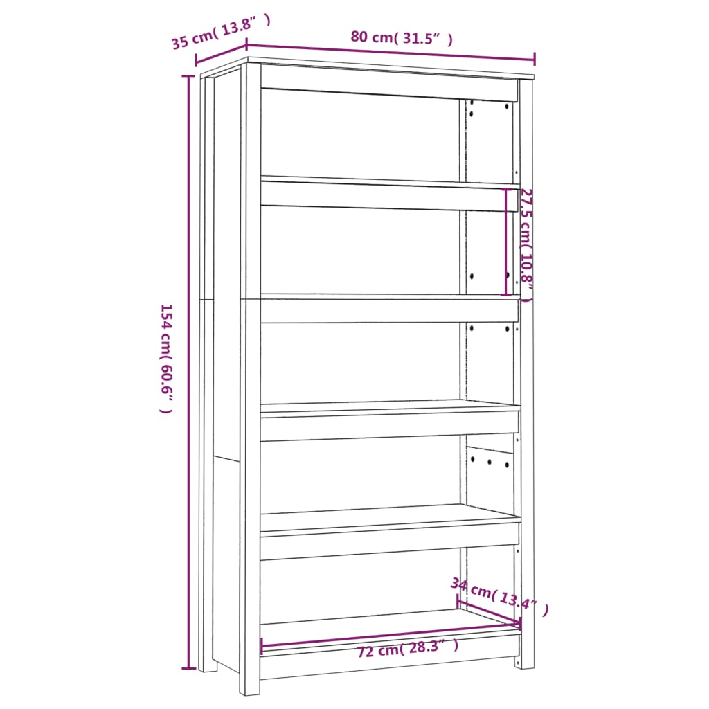 Bibliothèque Marron miel 80x35x154 cm Bois de pin massif - XIOS