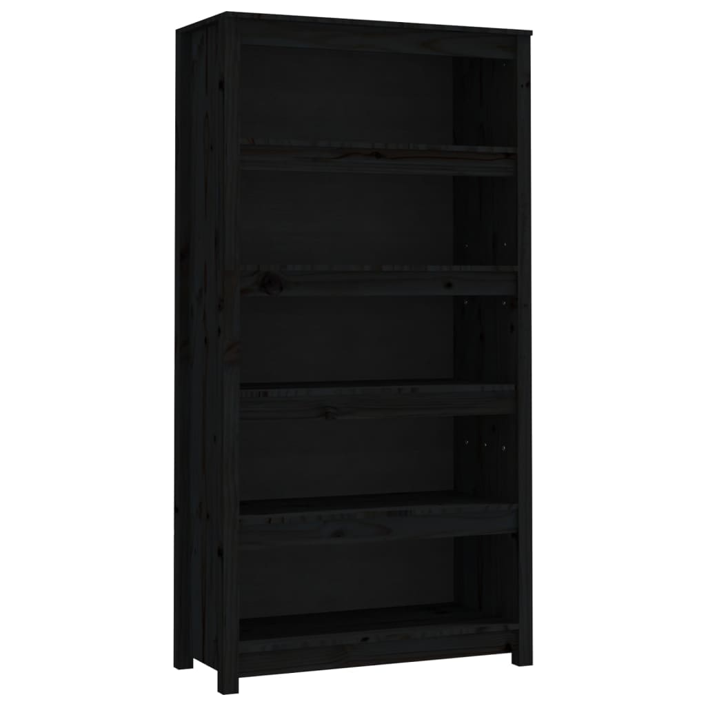 Bibliothèque Noir 80x35x154 cm Bois de pin massif - XIOS