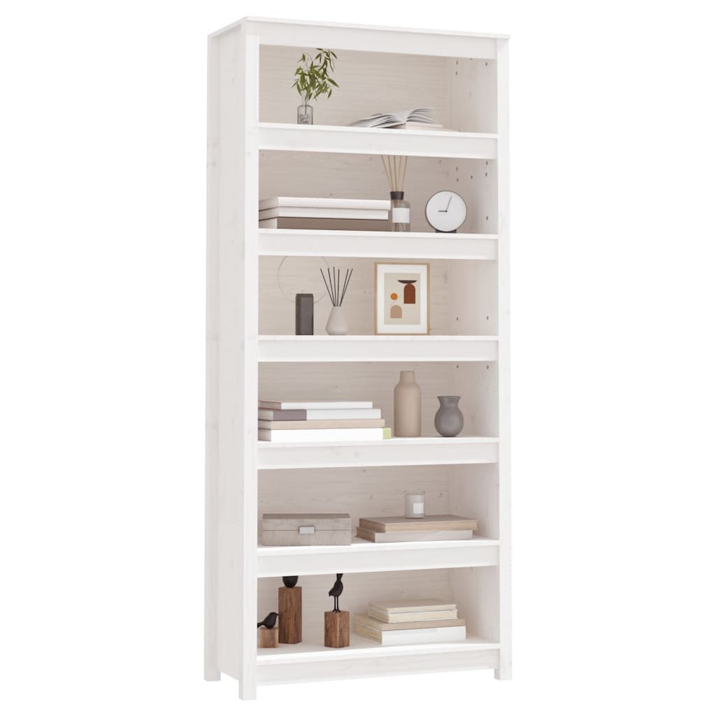 Bibliothèque Blanc 80x35x183 cm Bois de pin massif - XIOS
