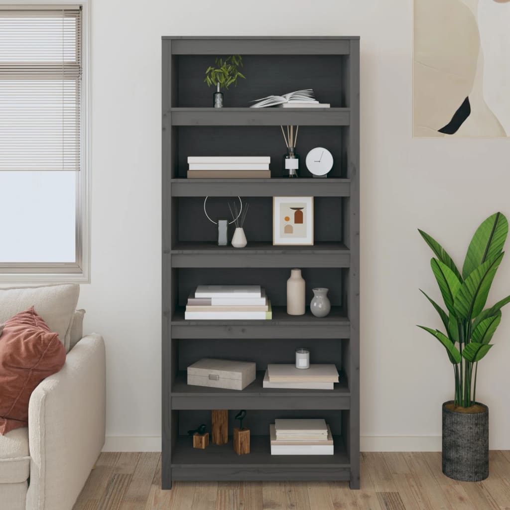 Bibliothèque Gris 80x35x183 cm Bois de pin massif - XIOS