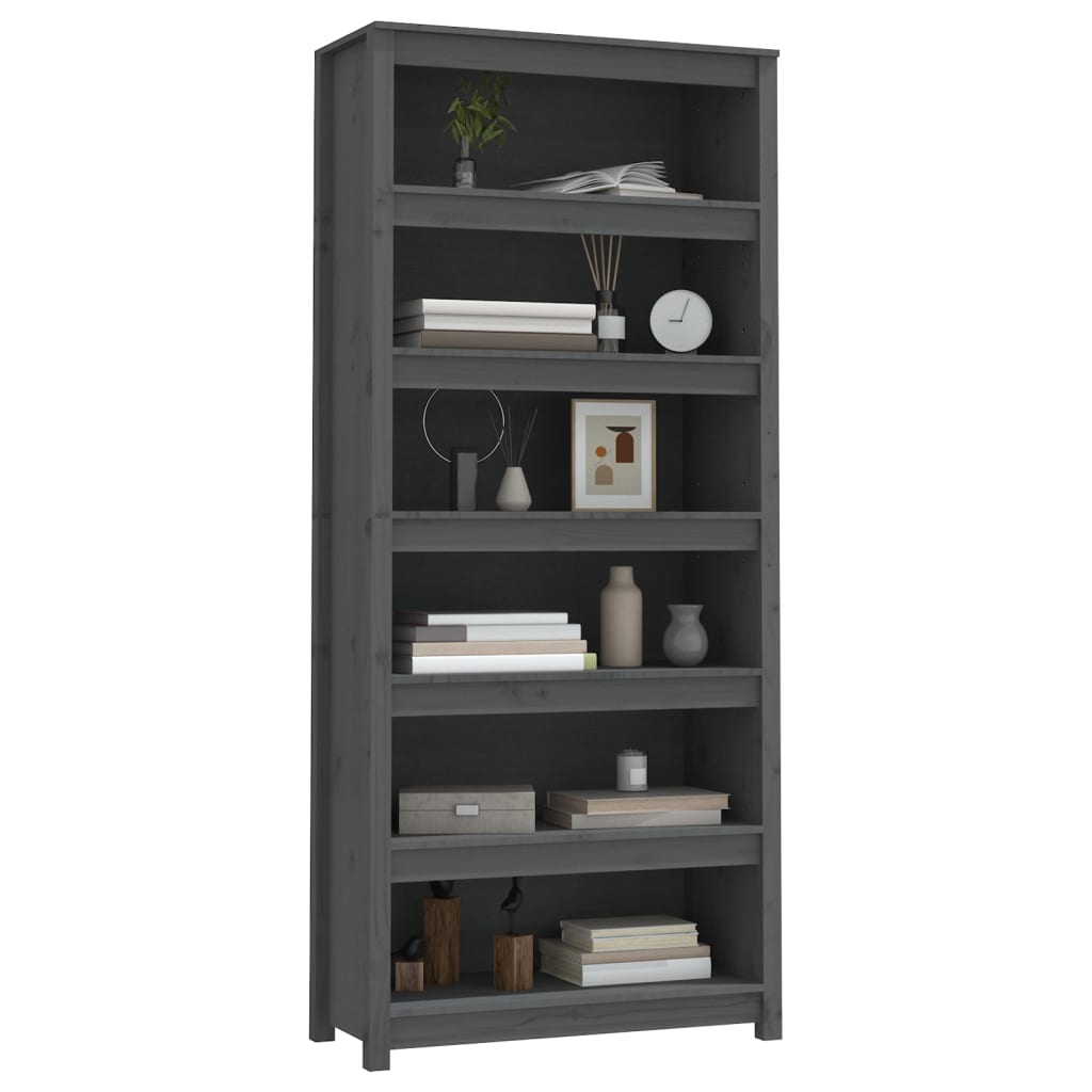 Bibliothèque Gris 80x35x183 cm Bois de pin massif - XIOS