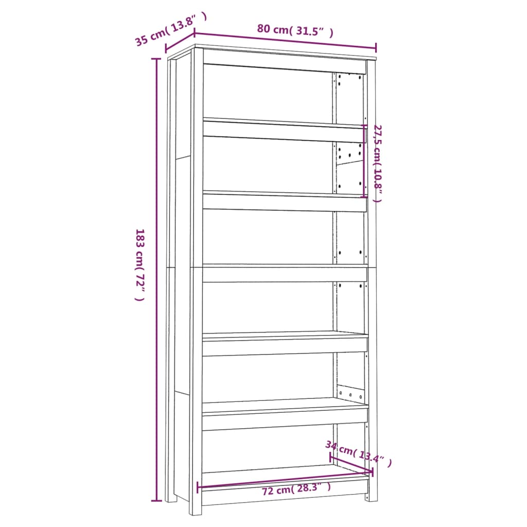 Bibliothèque Gris 80x35x183 cm Bois de pin massif - XIOS