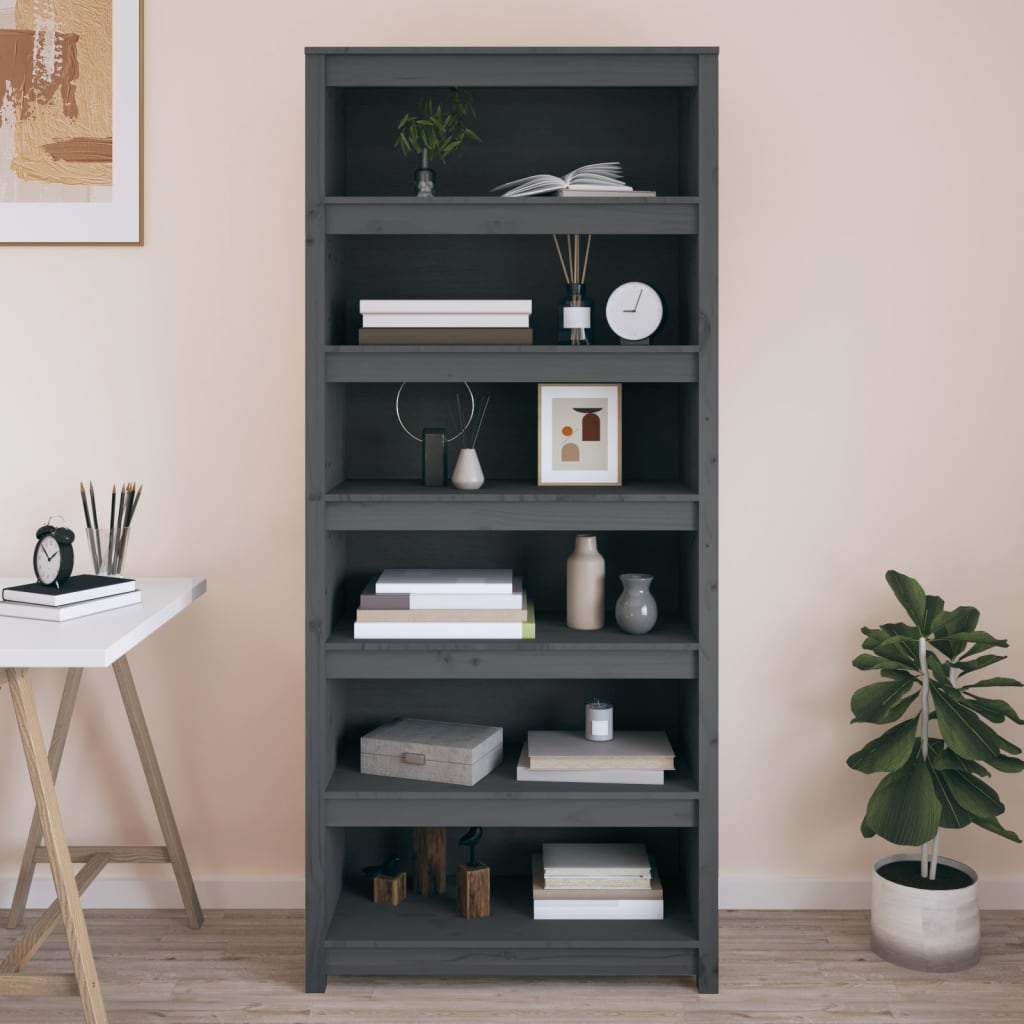 Bibliothèque Gris 80x35x183 cm Bois de pin massif - XIOS