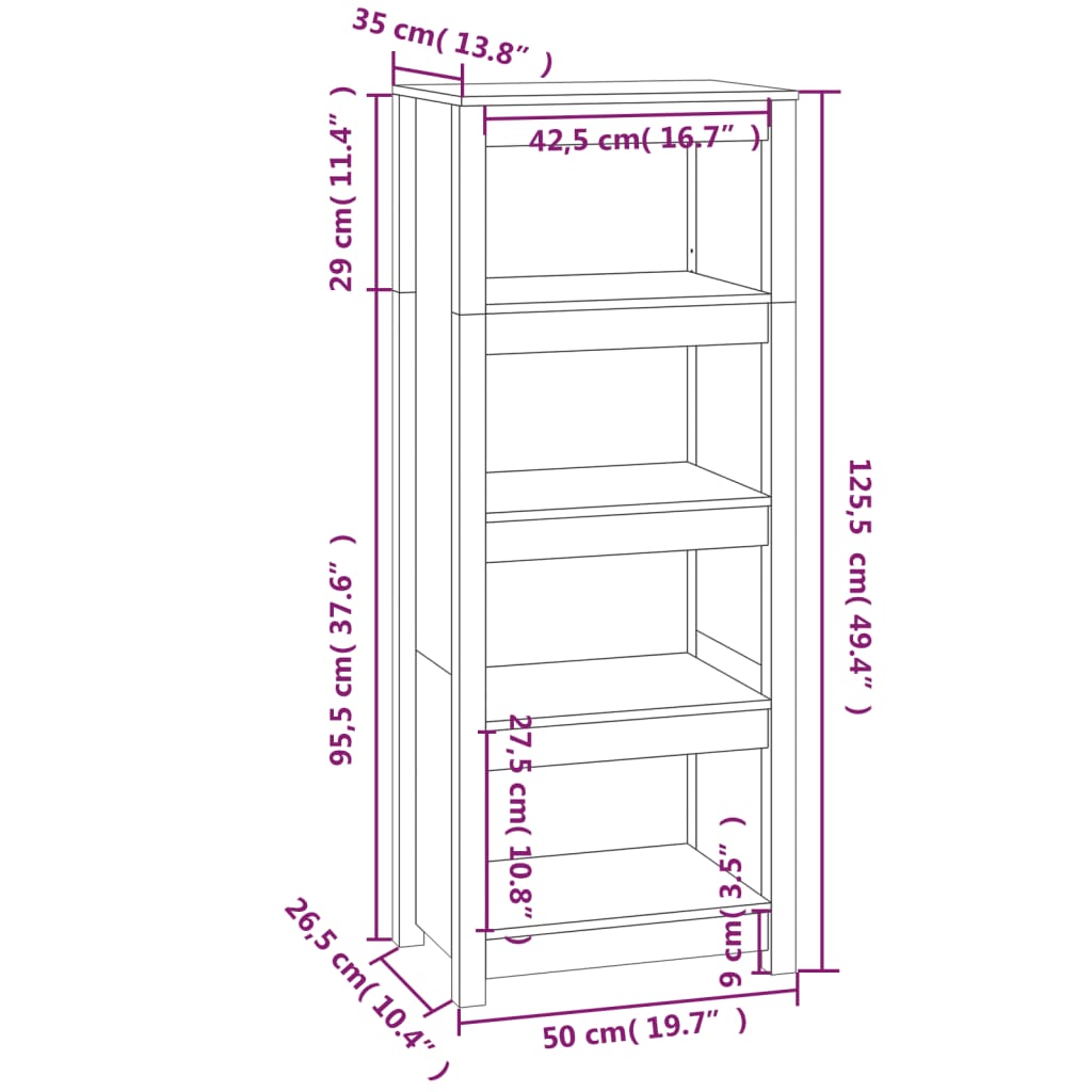 Bibliothèque Marron miel 50x35x125,5 cm Bois de pin massif - XIOS
