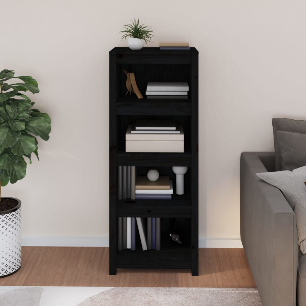 Bibliothèque Noir 50x35x125,5 cm Bois de pin massif - XIOS