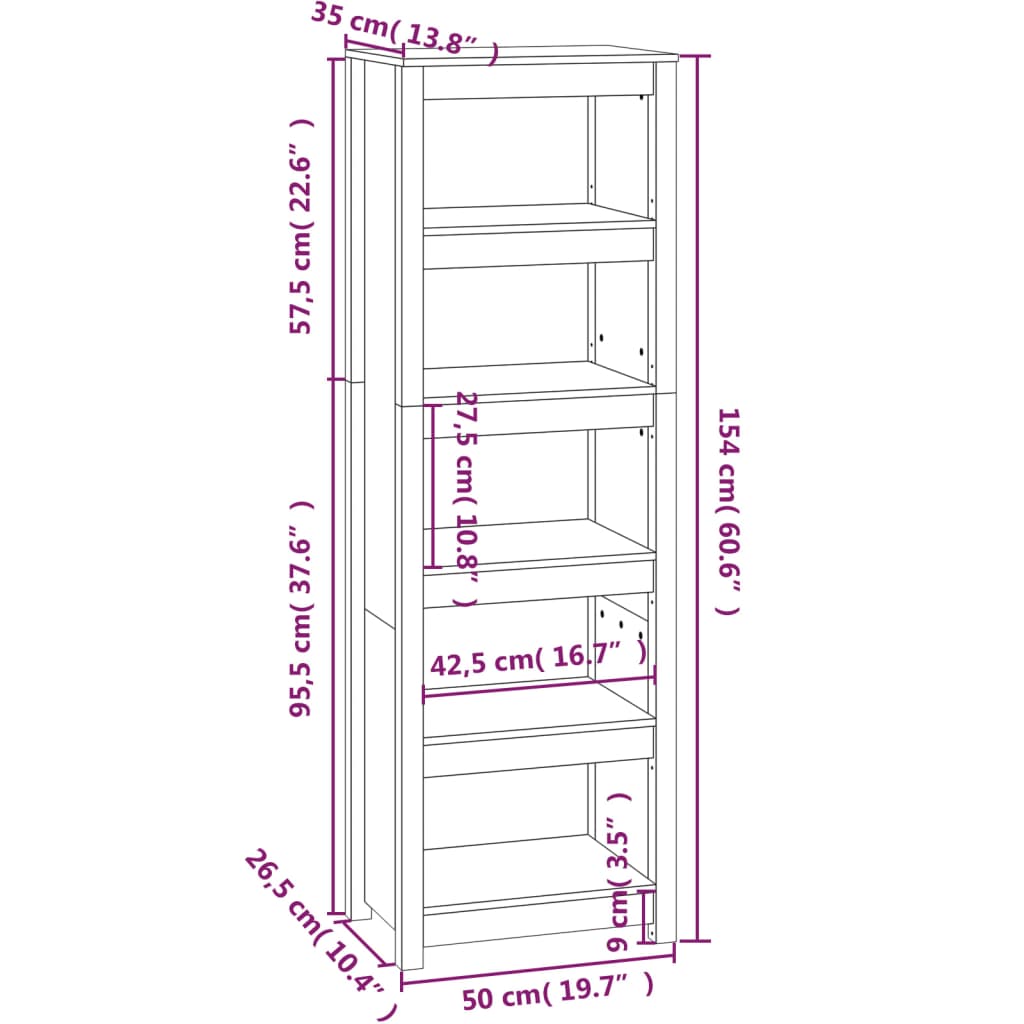 Bibliothèque Marron miel 50x35x154 cm Bois de pin massif - XIOS