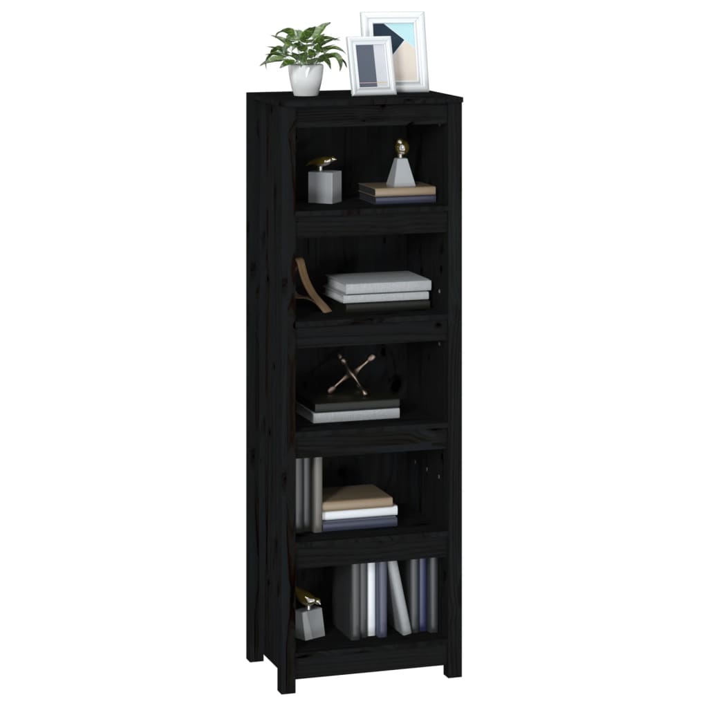 Bibliothèque Noir 50x35x154 cm Bois de pin massif - XIOS