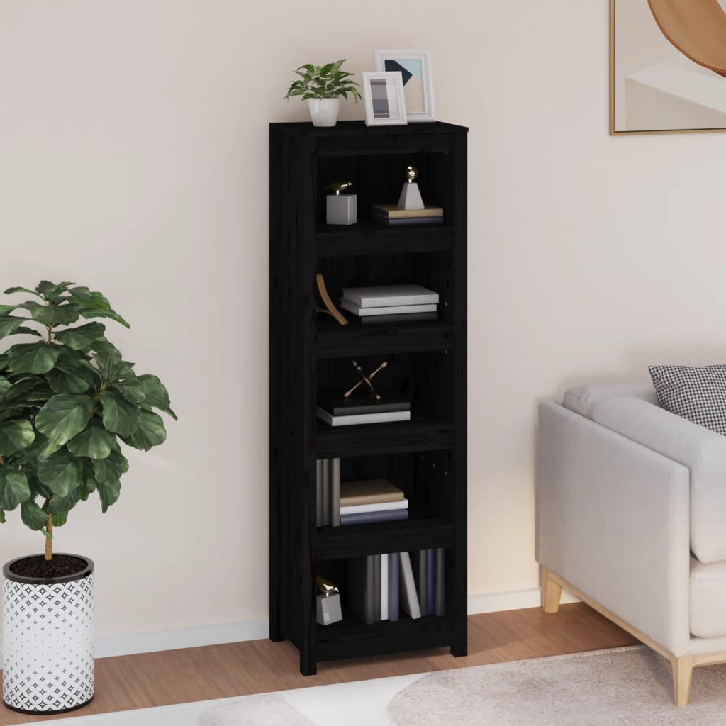 Bibliothèque Noir 50x35x154 cm Bois de pin massif - XIOS