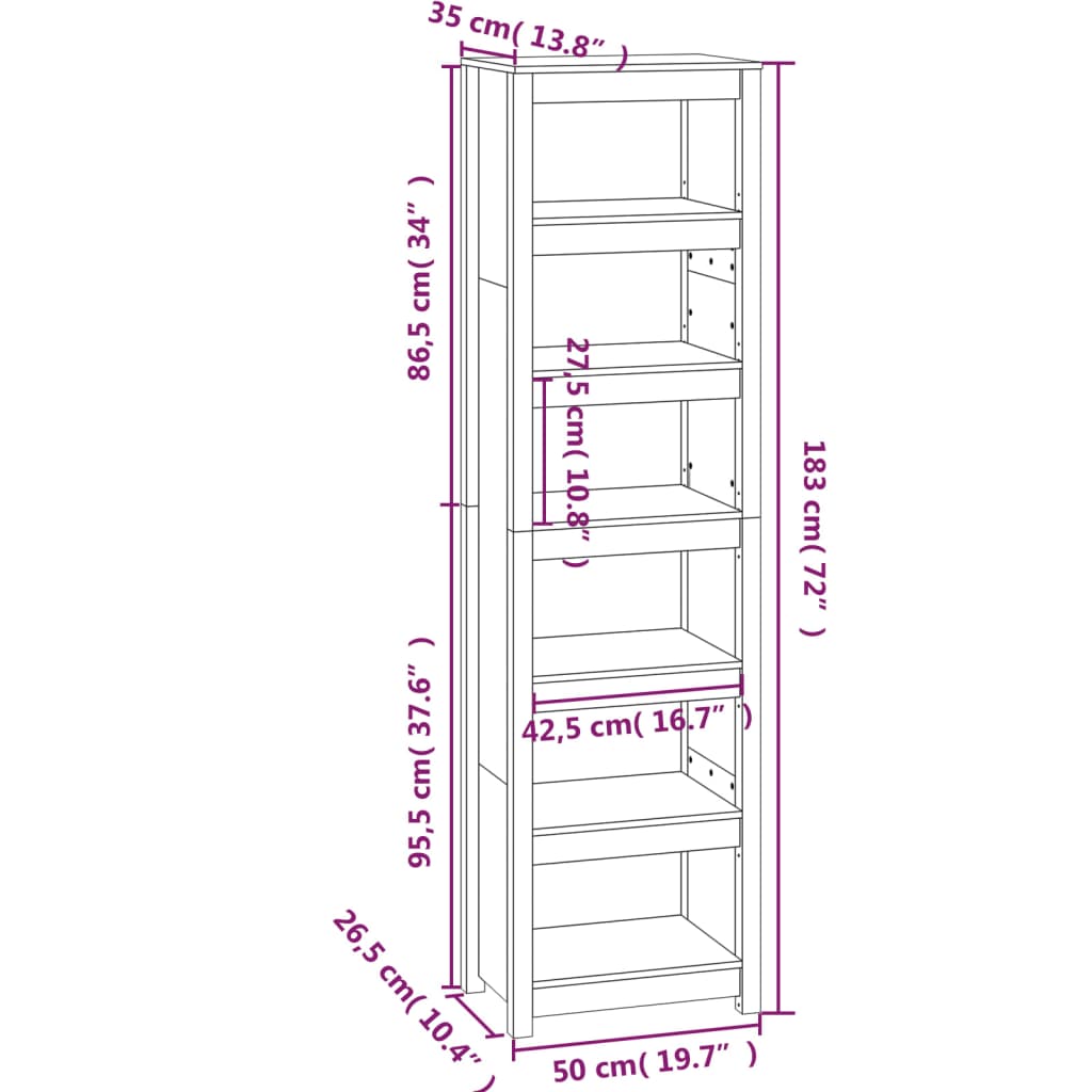 Bibliothèque 50x35x183 cm Bois de pin massif - XIOS